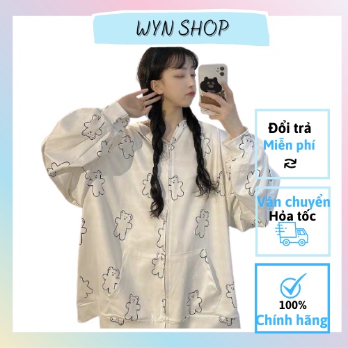 Áo Khoác Nỉ Hình Gấu Trắng Viền Đen - Áo Khoác Thu Đông Hottrend WYN SHOP Mã 426