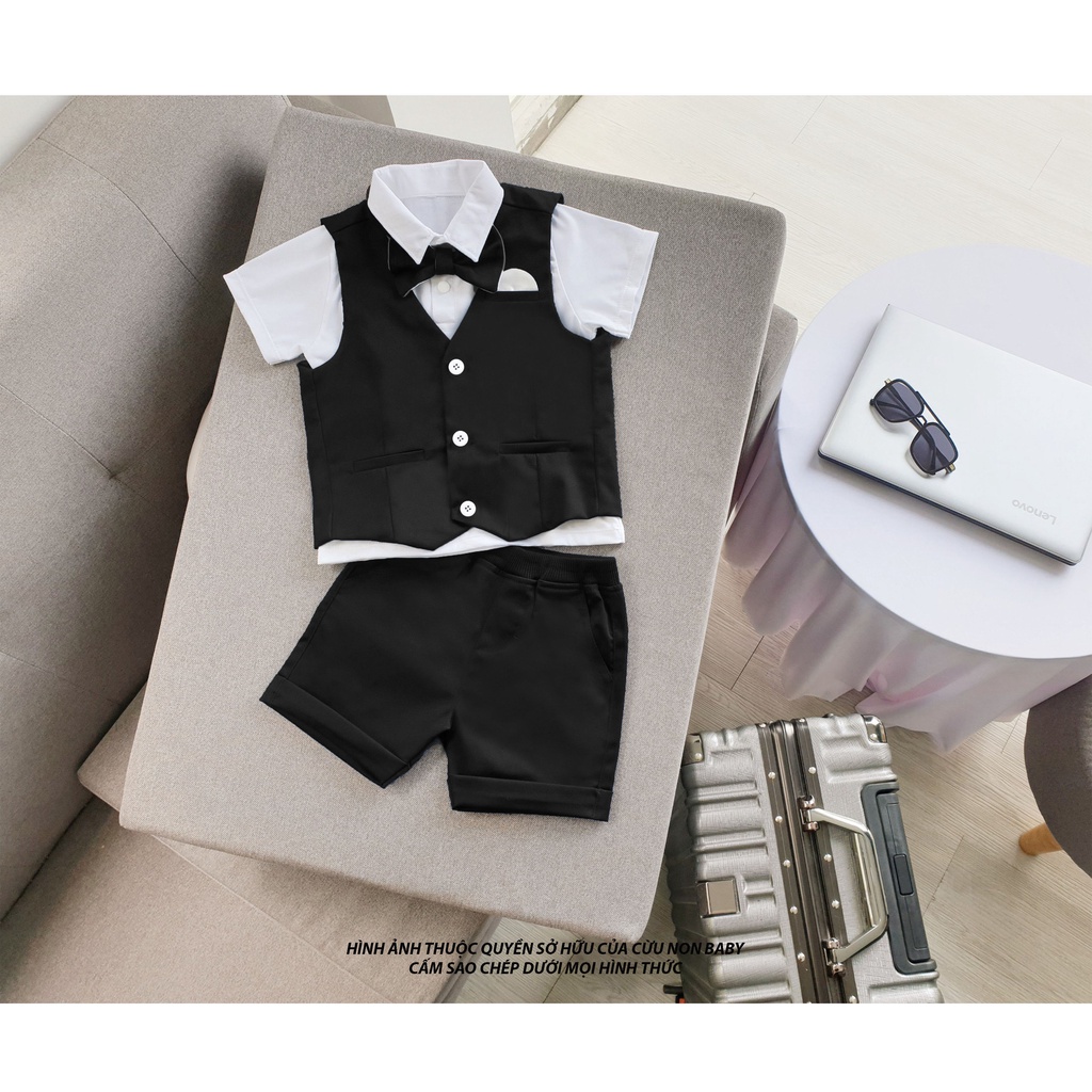Bộ Vest Ghile Bé Trai Công Tử Bạc Liêu Sang Chảnh + Tặng kèm áo thun cổ sơmi  - Màu Đen
