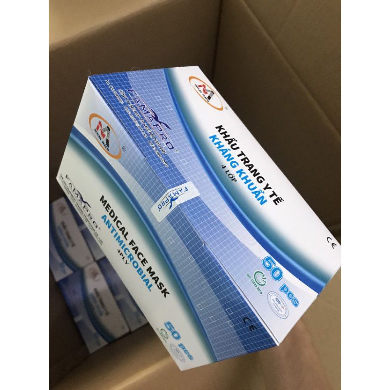 Khẩu trang y tế 4 lớp giấy kháng khuẩn 4U FAMAPRO hộp 50 chiếc