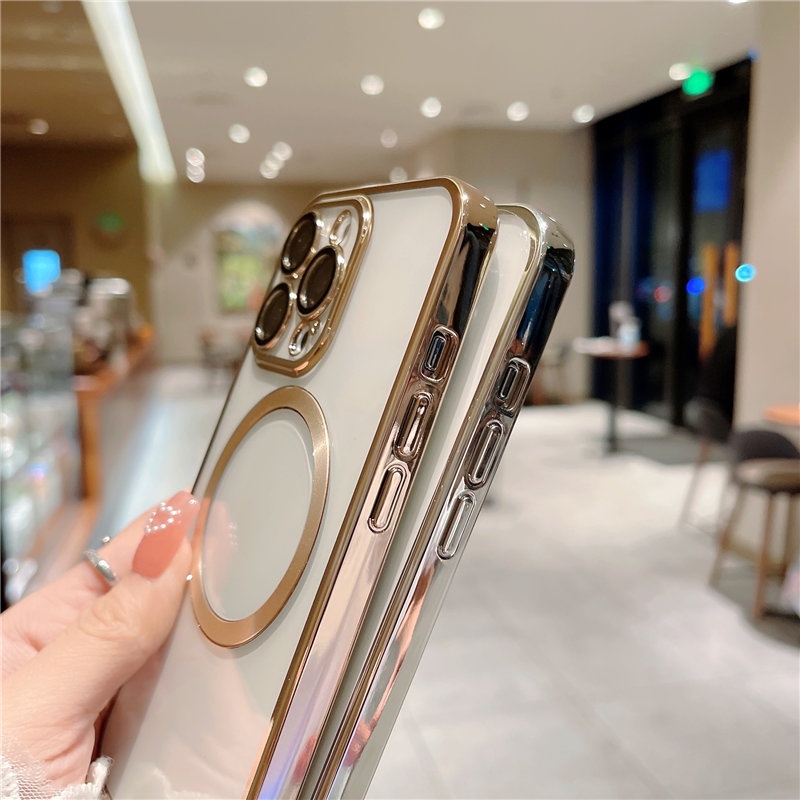 Ốp Điện Thoại Kính Cường Lực Trong Suốt Viền Kim Loại Nam Châm Cho iPhone 13 Pro Max 12 11 Pro Max