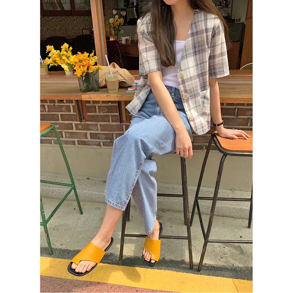 Áo Vest Blazer 3 cúc Cổ V Form rộng Phối túi Kẻ sọc caro Áo Vest Blazer nữ Ngắn tay Ulzzang Hàn Quốc Thời trang | BigBuy360 - bigbuy360.vn