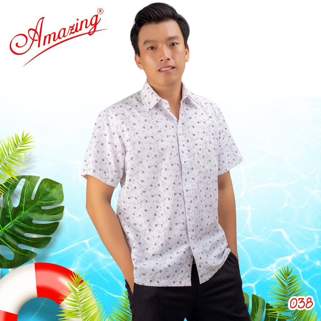Áo sơ mi nam họa tiết trung niên cao cấp Amazing, form rộng, vạt ngang, tay ngắn, big size tới 105kg