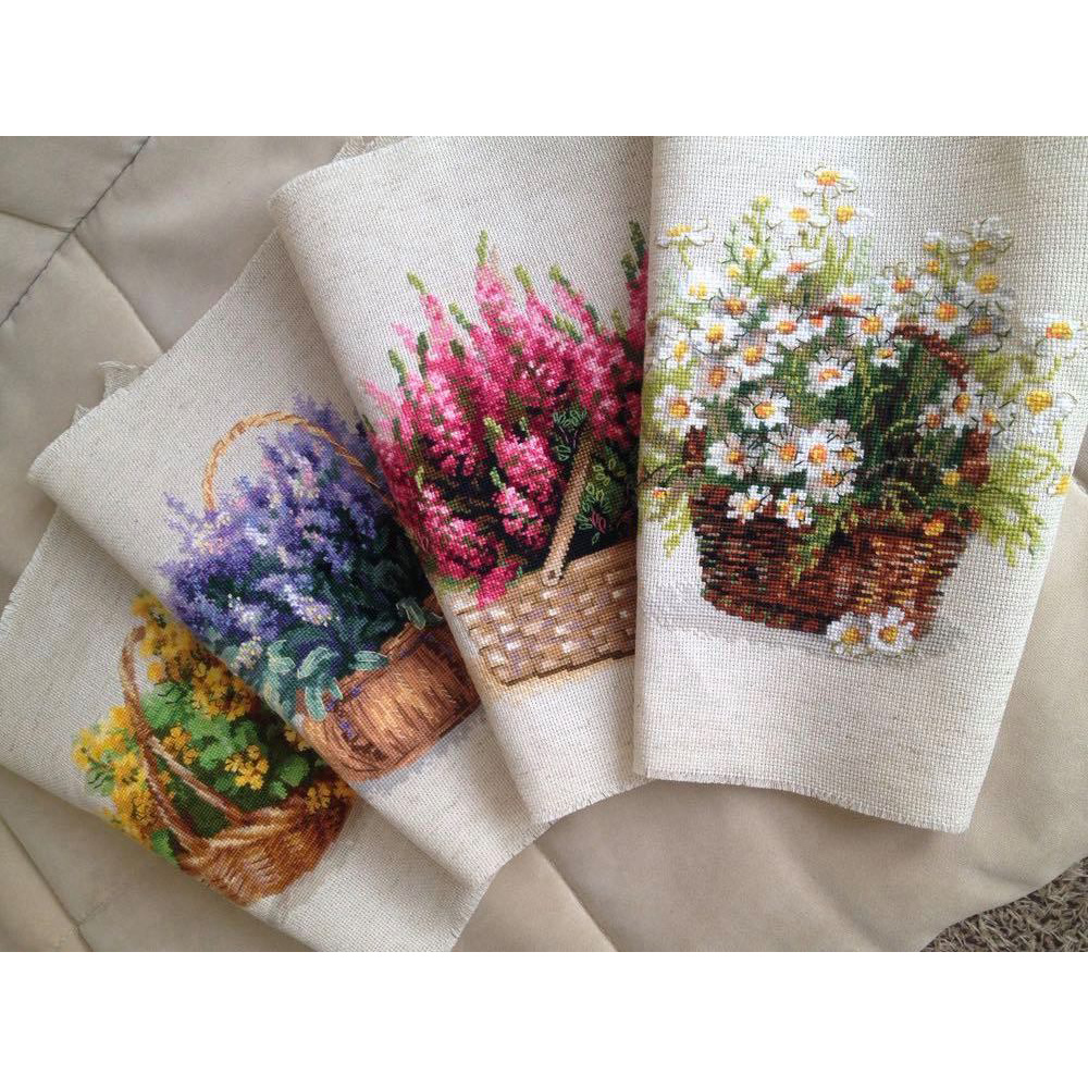 Tranh thêu chữ thập không in màu trên vải 14ct - bộ giỏ hoa