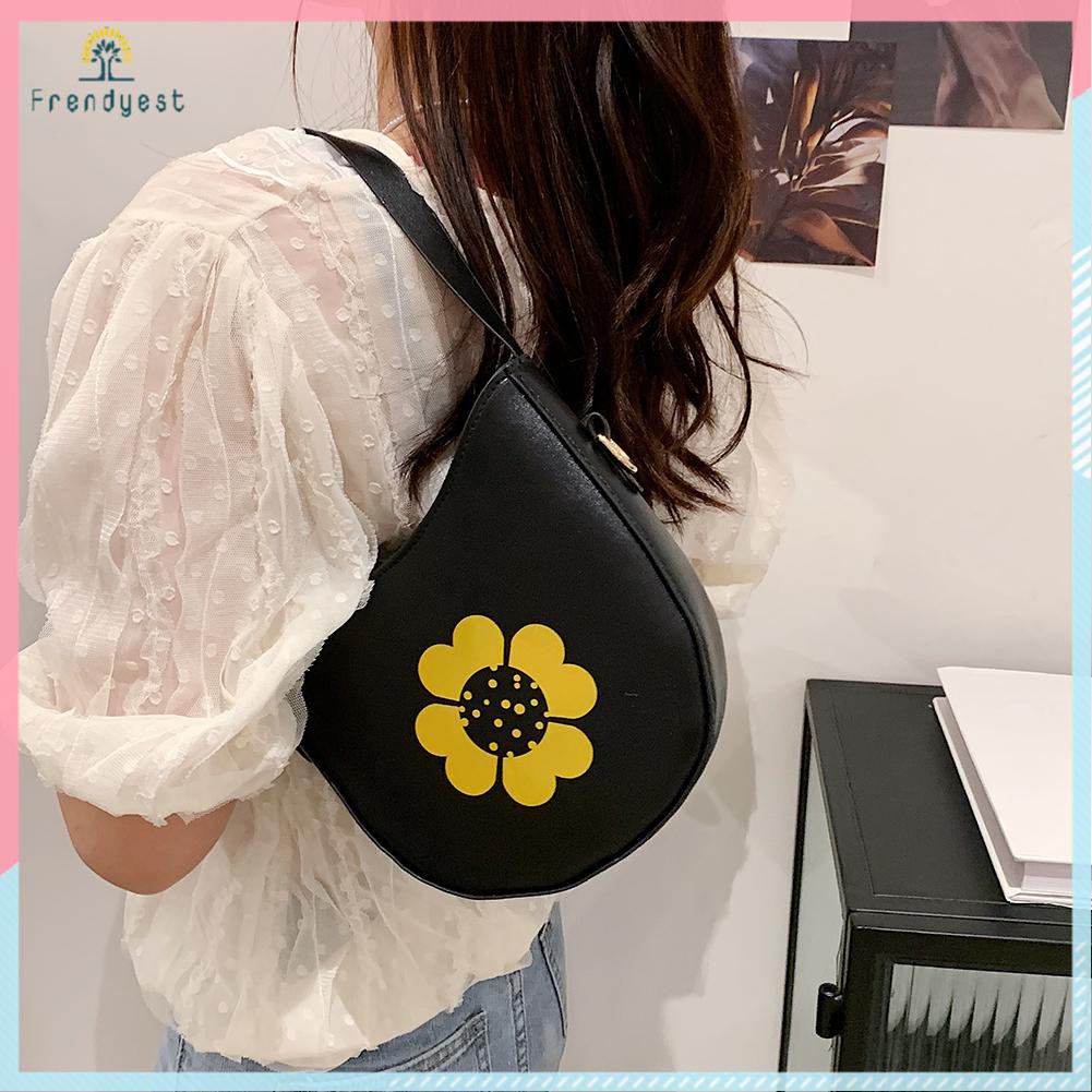 Vintage Women Flower Printing PU Crossbody Bag Casual Ladies Small Handbags