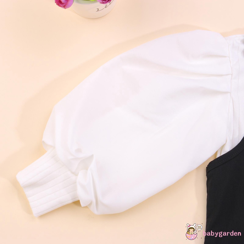 Bộ áo tay phồng dài màu trơn + đầm hai dây thoải mái cho bé gái 1-6 tuổi