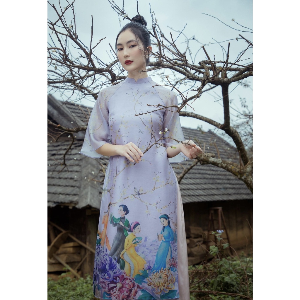 ÁO DÀI TƠ VOAN 2 LỚP HỌA TIẾT MÙA XUÂN HOT TẾT 2022