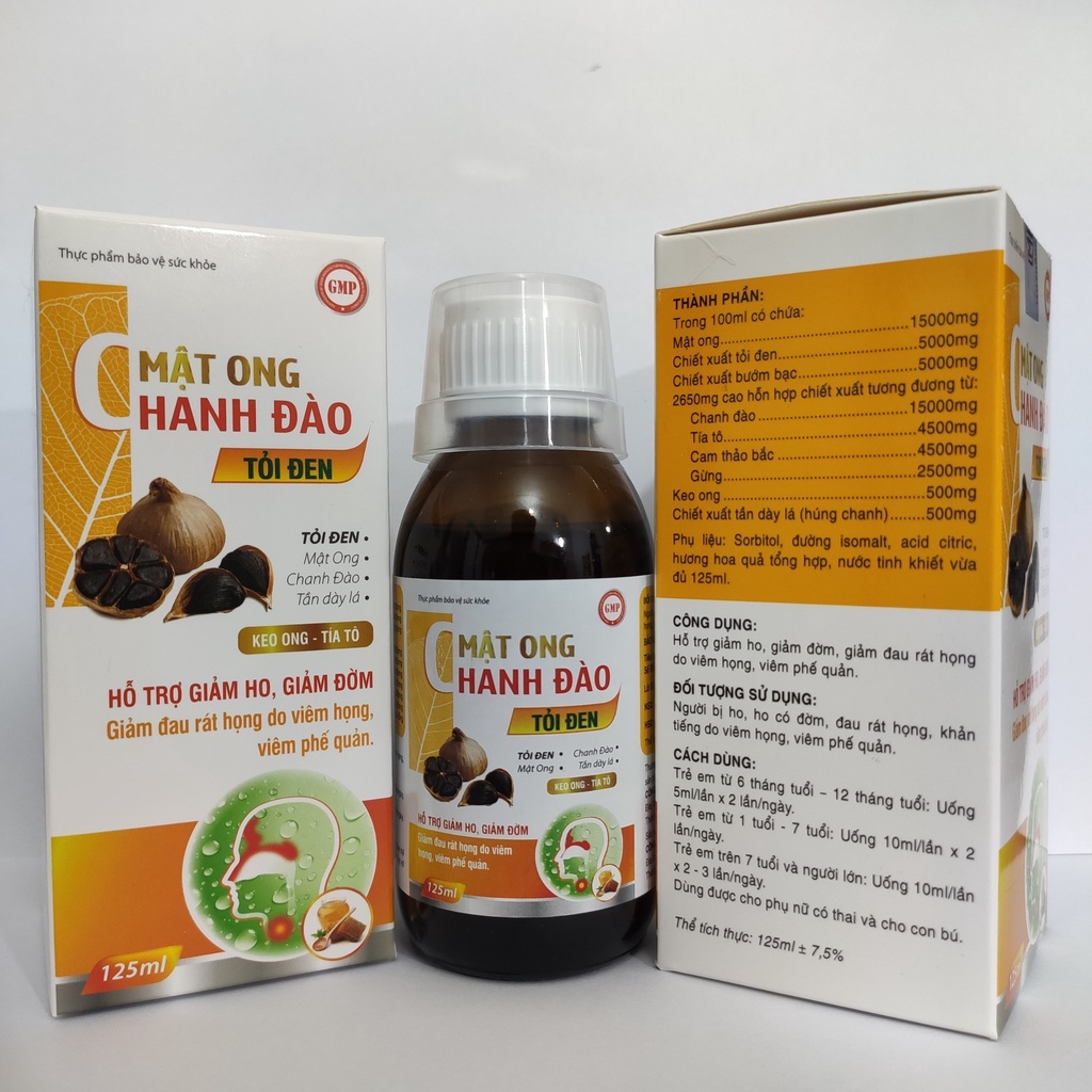 Siro ho Mật ong Chanh đào tỏi đen giảm ho, bổ phổi, hết ho gió, ho khan, ho lâu ngày, ho do viêm họng - Chai 125ml