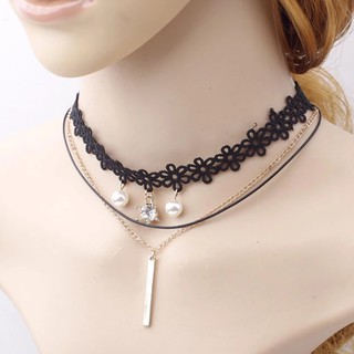 Vòng cổ choker ren 3 tầng đính đá van70