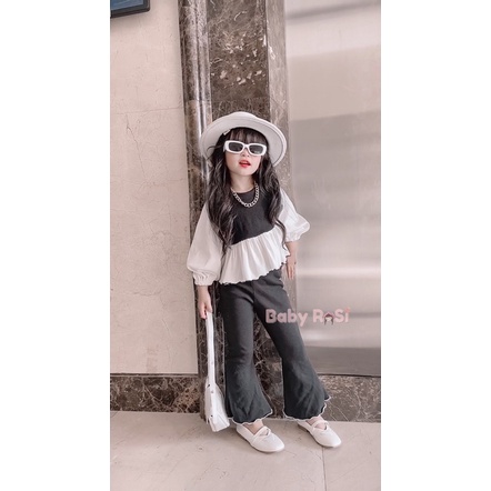 Sét áo tay phồng kèm quần ống loe thun gân cho bé gái