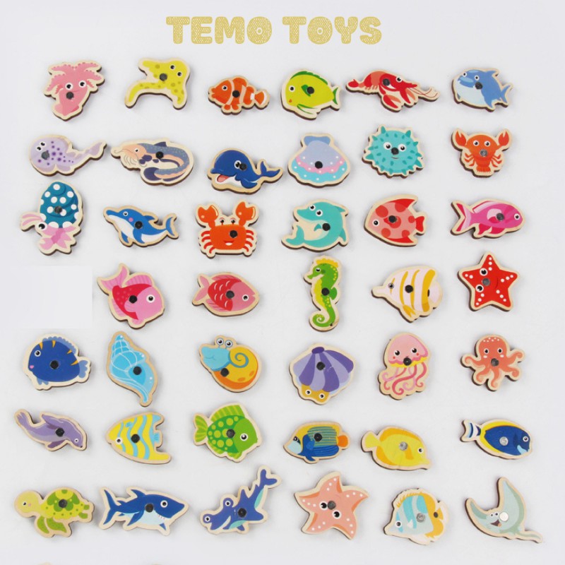 Đồ chơi trẻ em câu cá cho bé bằng gỗ có con số và chữ cái giúp bé vừa học vừa chơi Temo Toys