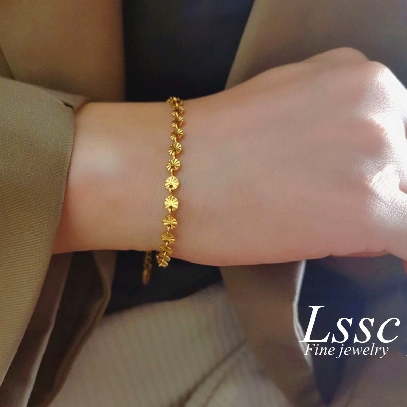 Vòng Tay Mạ Vàng 18k Mặt Hình Hoa Thanh Lịch Phong Cách Hàn Quốc Cho Nữ