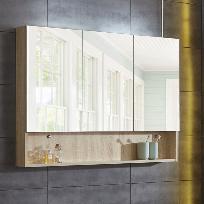 Tủ gương phòng tắm bằng gỗ nguyên khối treo tường nhà vệ sinh bàn trang điểm có kệ sáng tích hợp lưu trữ | BigBuy360 - bigbuy360.vn