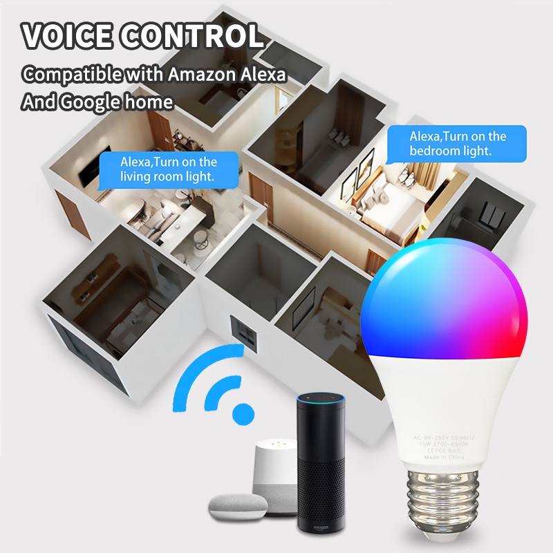 GOOGLE Bóng Đèn led Thông Minh e27 tuya 15w Kết Nối wifi Điều Khiển Bằng Ứng Dụng Điện Thoại