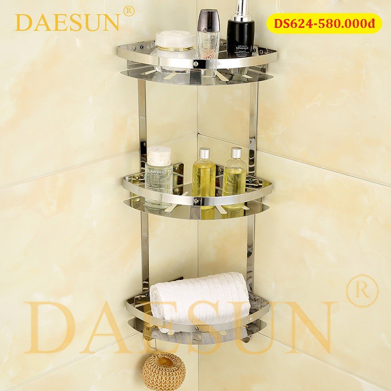 Kệ góc 3 tầng phòng tắm inox DS 624