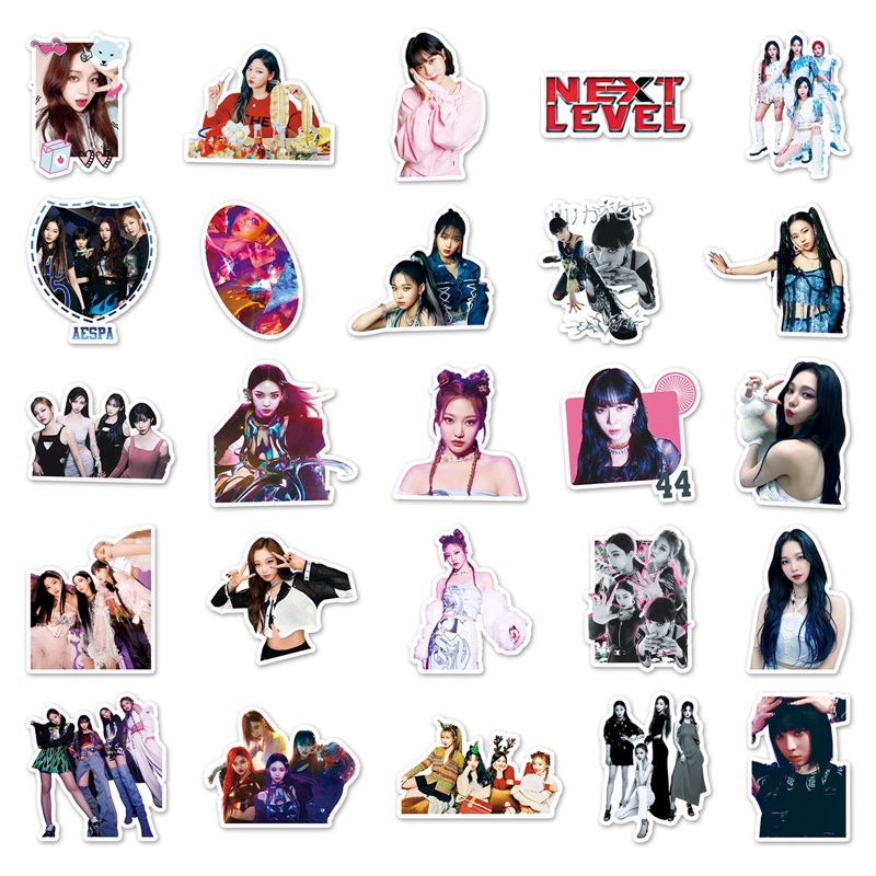 Set 50 Miếng Dán Chống Thấm Nước Hình Các Thành Viên Nhóm Nhạc Kpop Aespa