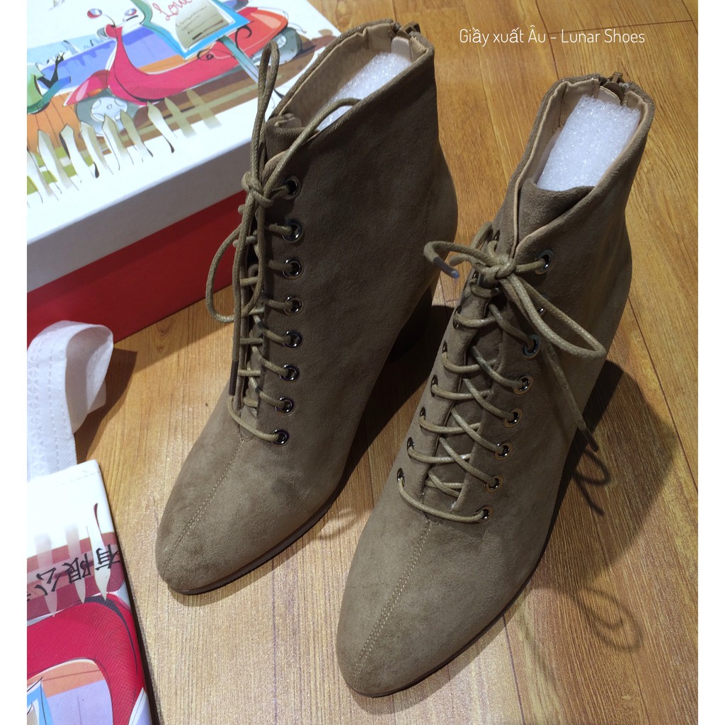 THANH LÝ 18215 Bốt nữ Size 38.5 cổ thấp Ankle Boot màu Nâu tây cao 7cm