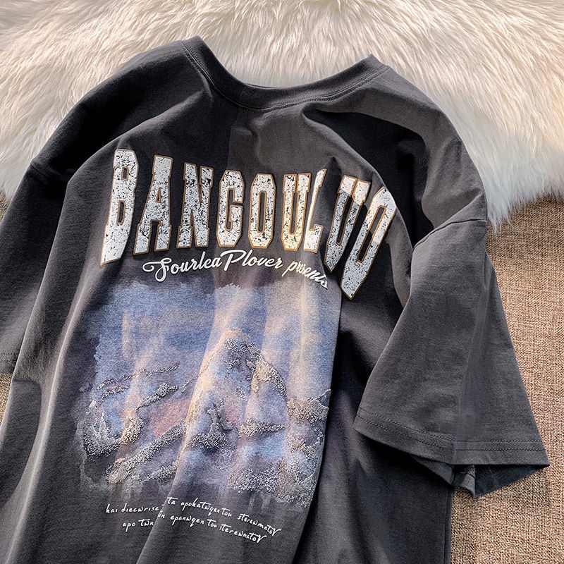 American retro 100% cotton short-sleeved T-shirt y2k sweet and spicy retro top summer trend loose lazy T-shirt YtIa