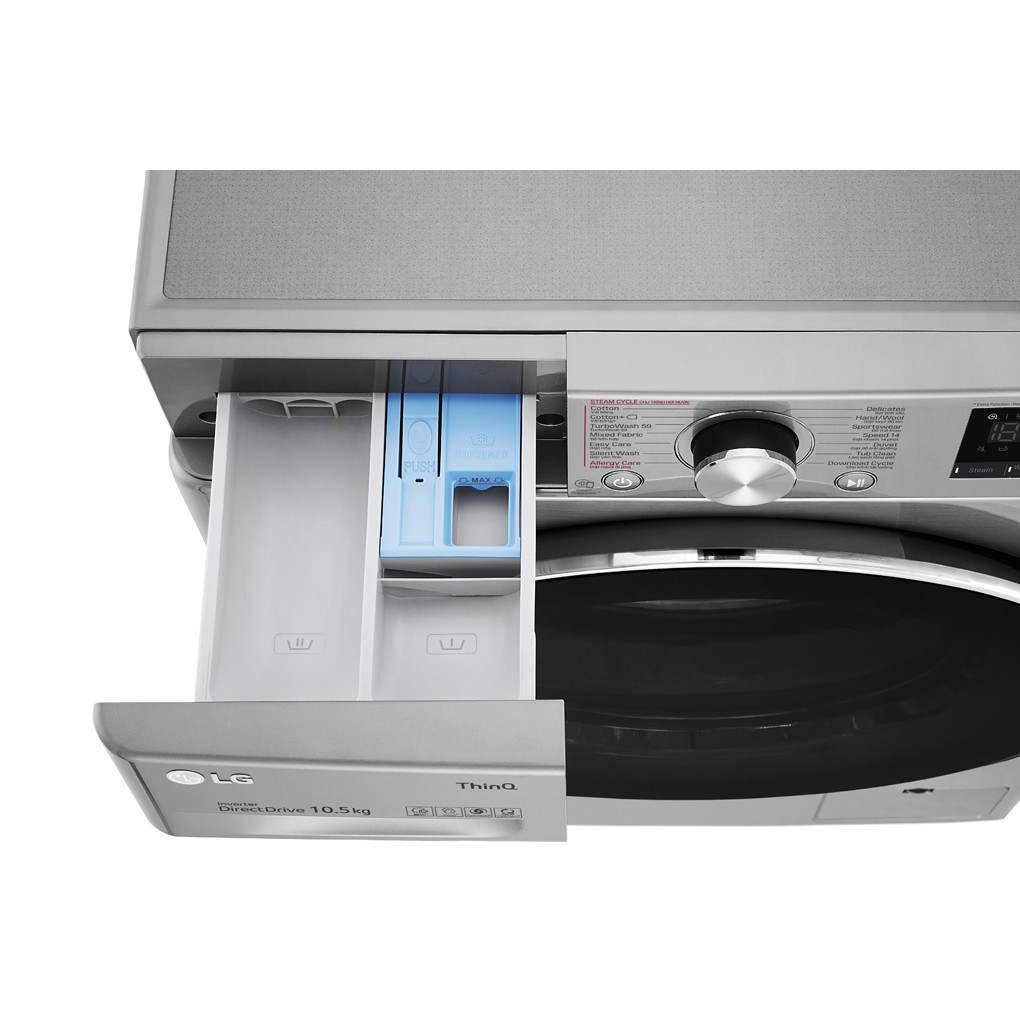 Máy giặt LG Inverter 10.5 kg FV1450S3V - Hiệu suất sử dụng điện 13.3 Wh/kg, Công nghệ giặt hơi nước Steam