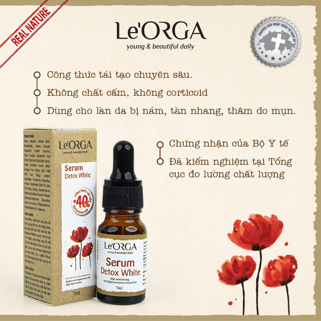 Serum Trắng Da Mờ Nám Le'Orga - Detox White Tinh Chất Trẻ Hóa Da Tăng Độ Ẩm Huyết Thanh Giảm Lão Hóa | BigBuy360 - bigbuy360.vn