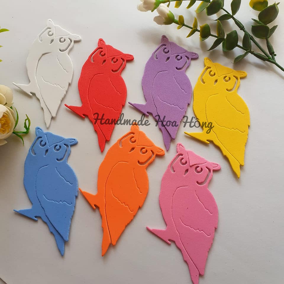 5 hình con chim cú mèo bằng xốp dày 2mm, 10.5 x 5cm - Hình trang trí thiệp, lớp học, scrapbook, bookmark, bao lì xì