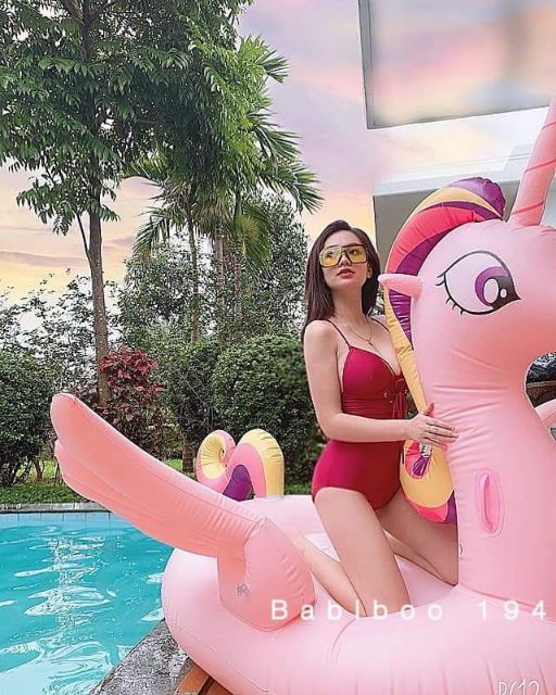 ( có sẵn )Phao bơi khổng lồ ngựa bay pony hồng size đai người lớn tặng kèm bơm điện