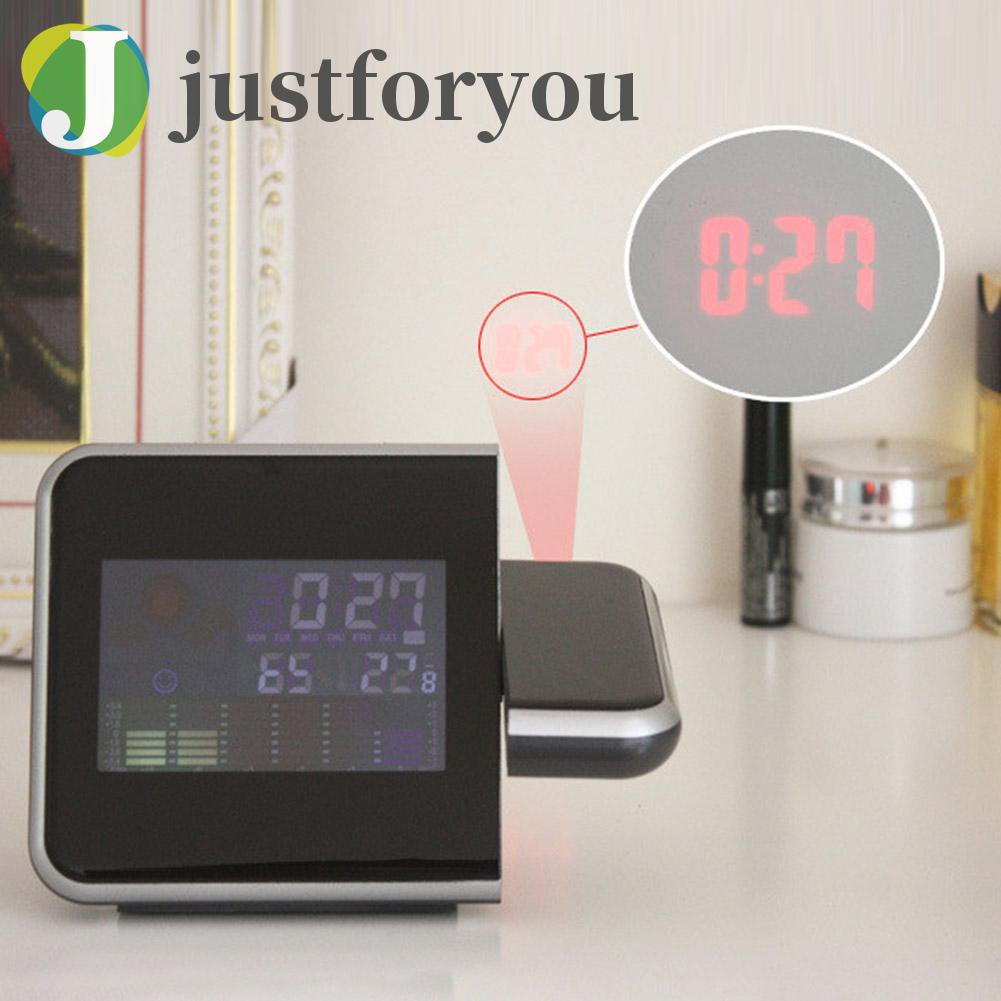 Justforyou LED Display Digital Projection Clock Thermometer Hygrometer Desk Calendar