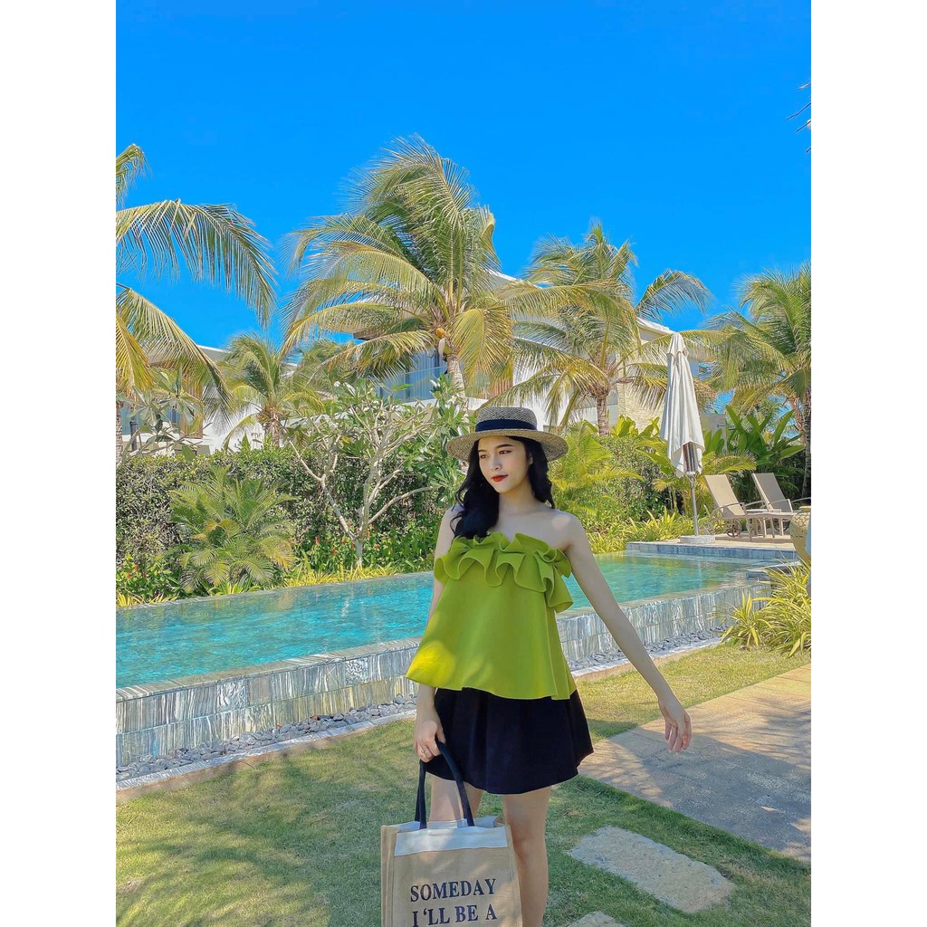 (Sẵn) Áo quây viền bèo ANDUSTORE size SML [Video +ảnh thật shop mạc]