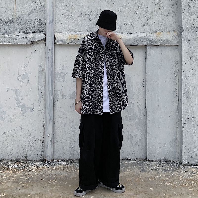 Áo Sơ Mi Tay Ngắn Dáng Rộng Hoa Văn Họa Tiết Da Báo Cá Tính | BigBuy360 - bigbuy360.vn