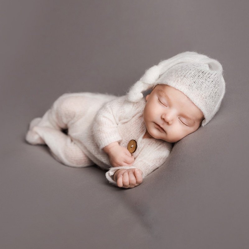 Set Đồ 2 Món Gồm Áo Liền Quần + Nón + Băng Cài Đầu Làm Phụ Kiện Chụp Ảnh Cho Bé Sơ Sinh