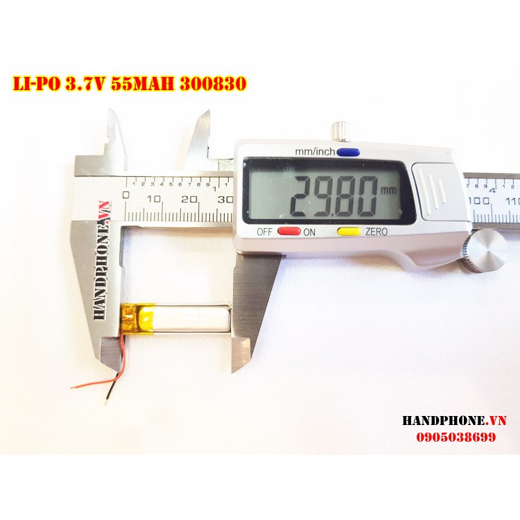 Pin Li-Po 3.7V 300830 55mAh (Lithium Polymer) cho tai nghe Bluetooth