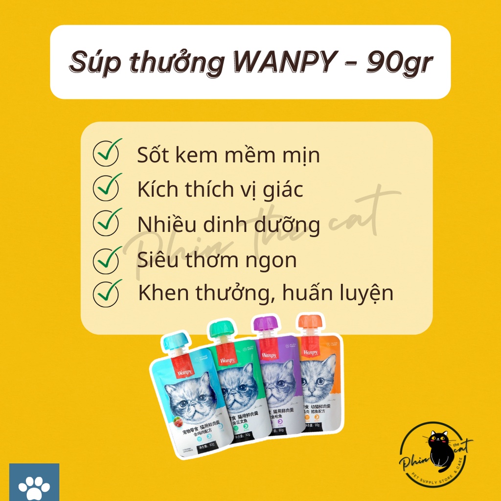 Súp thưởng Wanpy nắp vặn 4 vị thơm ngon - Gói 90gr | phinthecat.