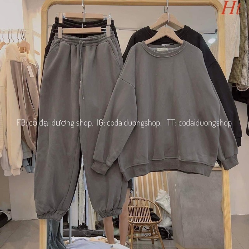 Bộ nỉ baisic cổ tròn trơn đa màu HT12