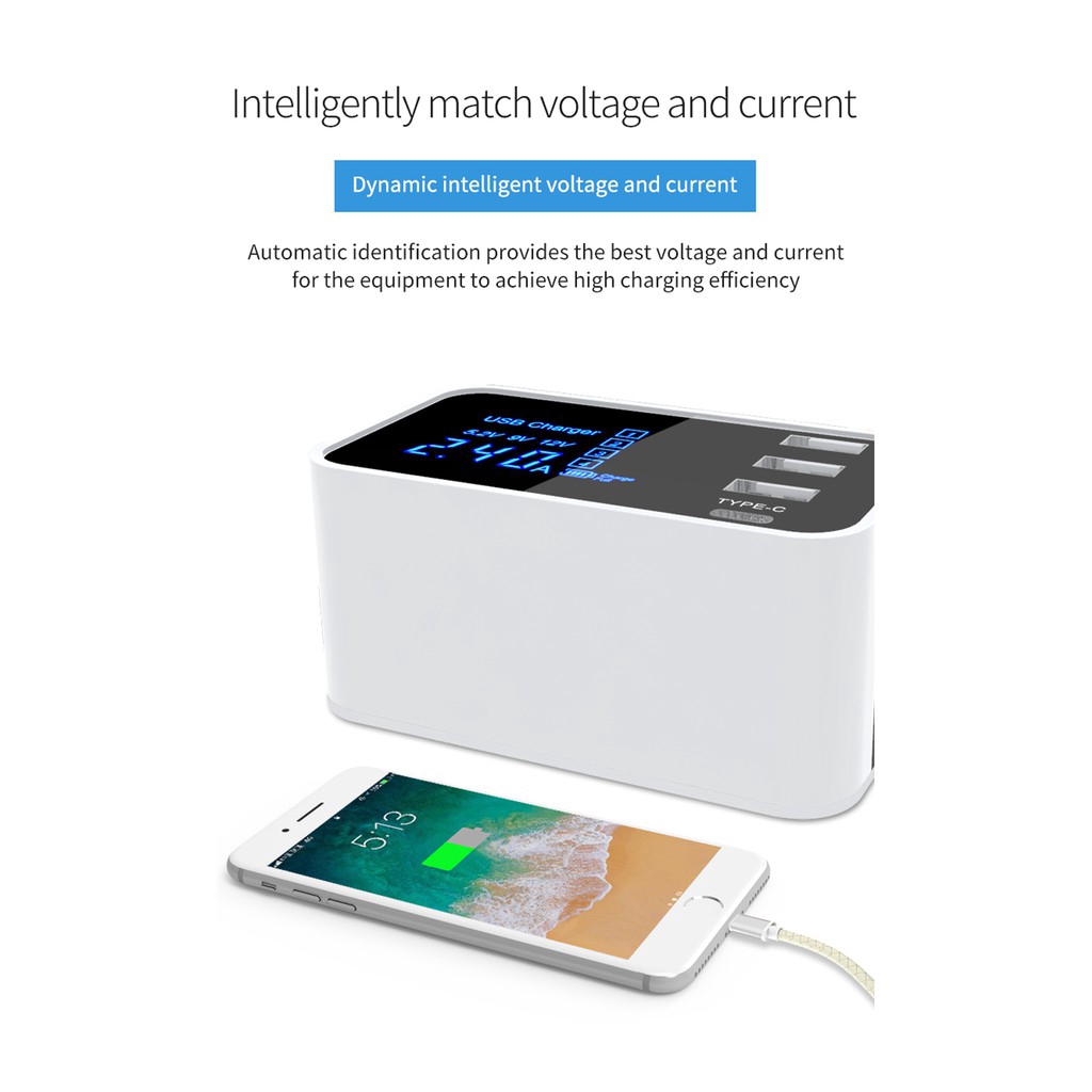 ✨ Quick Charge Type C USB Charger LCD Display Smart Charger Fast Travel Adapter