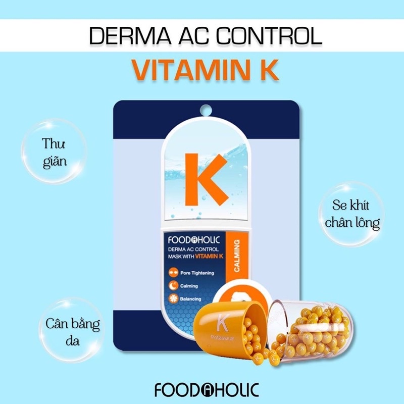 Combo 5 miếng Mặt Nạ Làm Dịu Giúp Da Thư Giãn Chiết Xuất Vitamin K Foodaholic Derma AC Control Mask 23gx5 - VITAMIN K