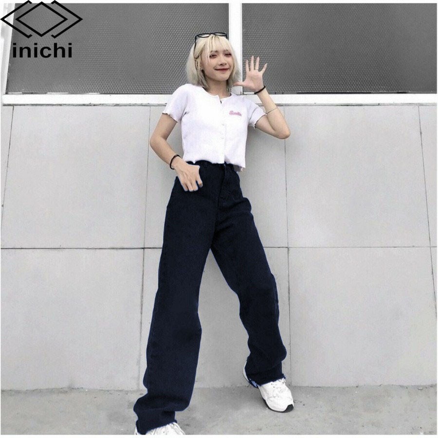 Quần Jean nữ INICHI Q853 ống rộng SIMPLE JEAN Unisex xanh nhạt vải jean cao cấp