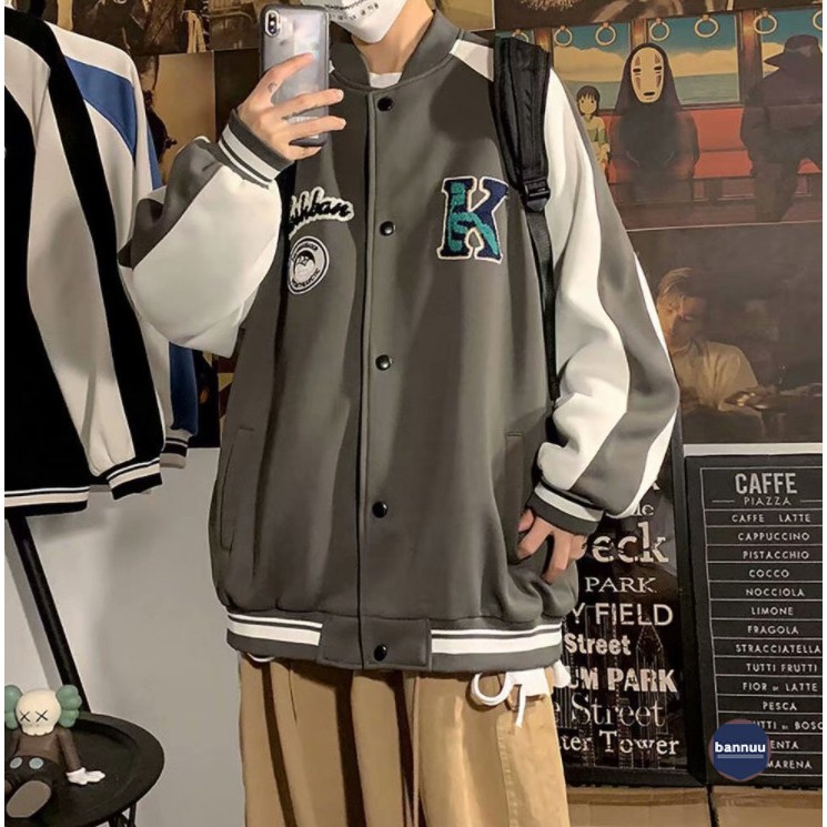 Áo khoác bomber 2 lớp kẻ sọc áo khoác gió 2 lớp phong cách Hàn Quốc áo khoác varsity jacket thời trang áo khoác bóng chày nam from rộng áo choàng