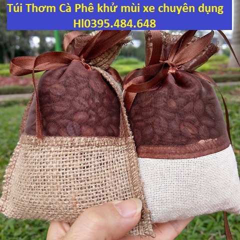 Combo 3 Túi Thơm Cà Phê {tặng 01 lọ Tinh Dầu Cà Phê} Treo Xe ô tô khử mùi chuyên dụng, khử mùi xe, diệt nấm mốc