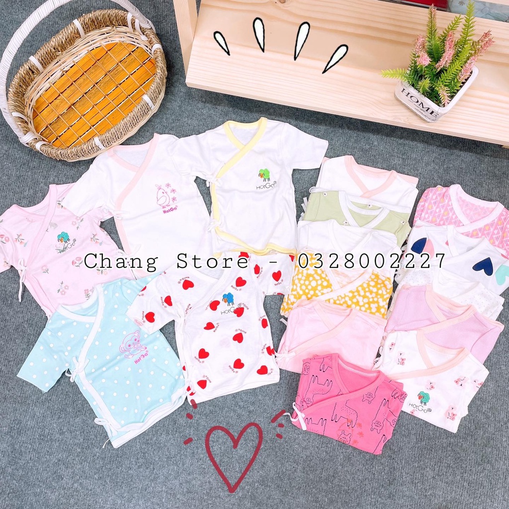 Áo Sơ Sinh Tay Ngắn/ Tay Dài Cột Dây HotGa Cho Bé Sơ Sinh 3-5kg, Vải Mềm