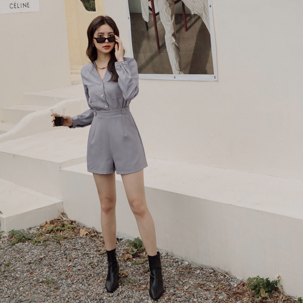 Jumpsuit tay dài cài nút túi trước nữ Air Space Lady 2141828002