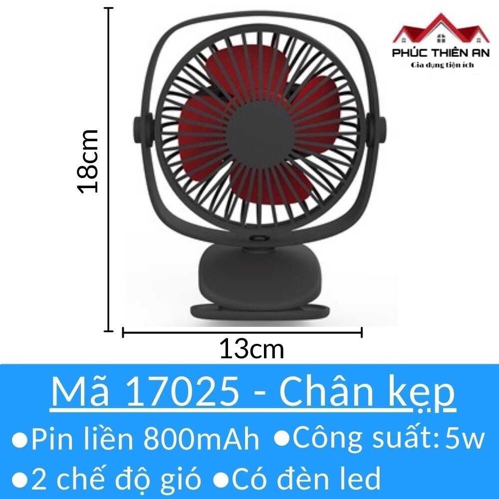 Quạt mini kẹp bàn sạc tích điện, có chế độ đèn ngủ - Xoay 360 độ - Đa năng, tiện dụng