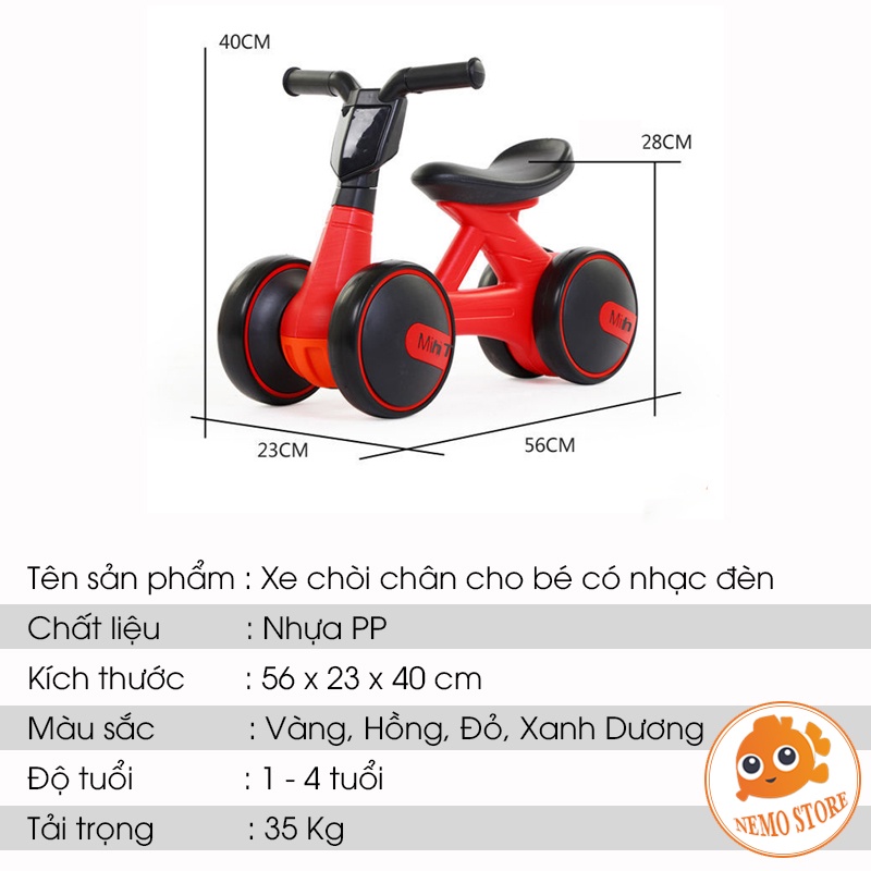 Xe chòi chân cho bé 1 2 tuổi thăng bằng có nhạc đèn 1006 Nemo Store