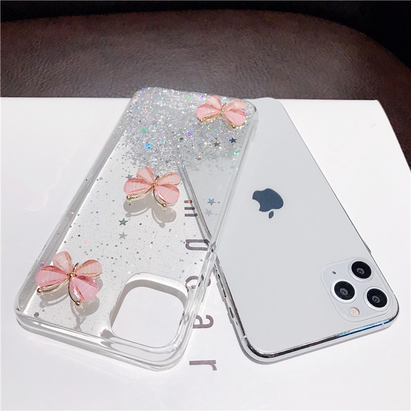 Ốp lưng Samsung J8 J6 J6+ J5 J4 J4+ J2 A21S A20S A10S A7 A6 A6+ Plus Pro Prime 2018 Glitter Crystal Three Butterflies Soft TPU Case