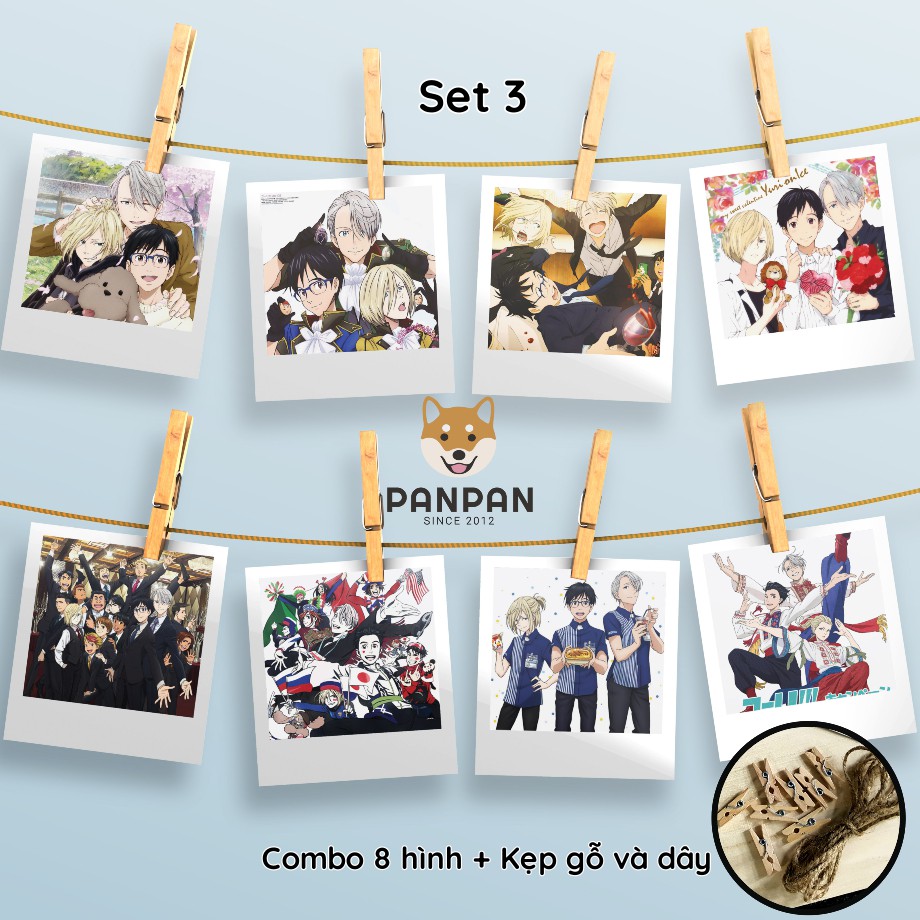 Combo 8 ảnh card lomo polaroid trang trí Anime Yuri on Ice  (tặng kèm dây và kẹp)