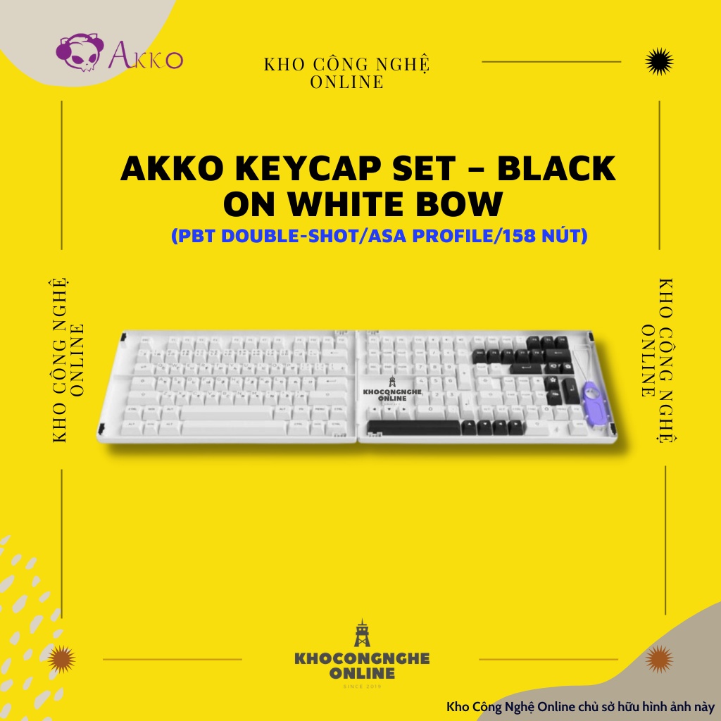 AKKO Keycap set – Black on White BoW (PBT Double-Shot/ASA profile/158 nút)