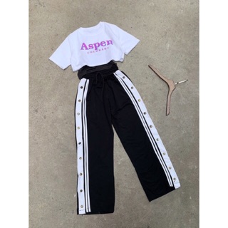 Quần Culottes ống rộng nút bấm viền trắng (ảnh thật)