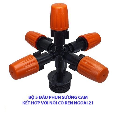 01 Bộ bép phun sương cam 5 hướng kèm ren ngoài 21mm