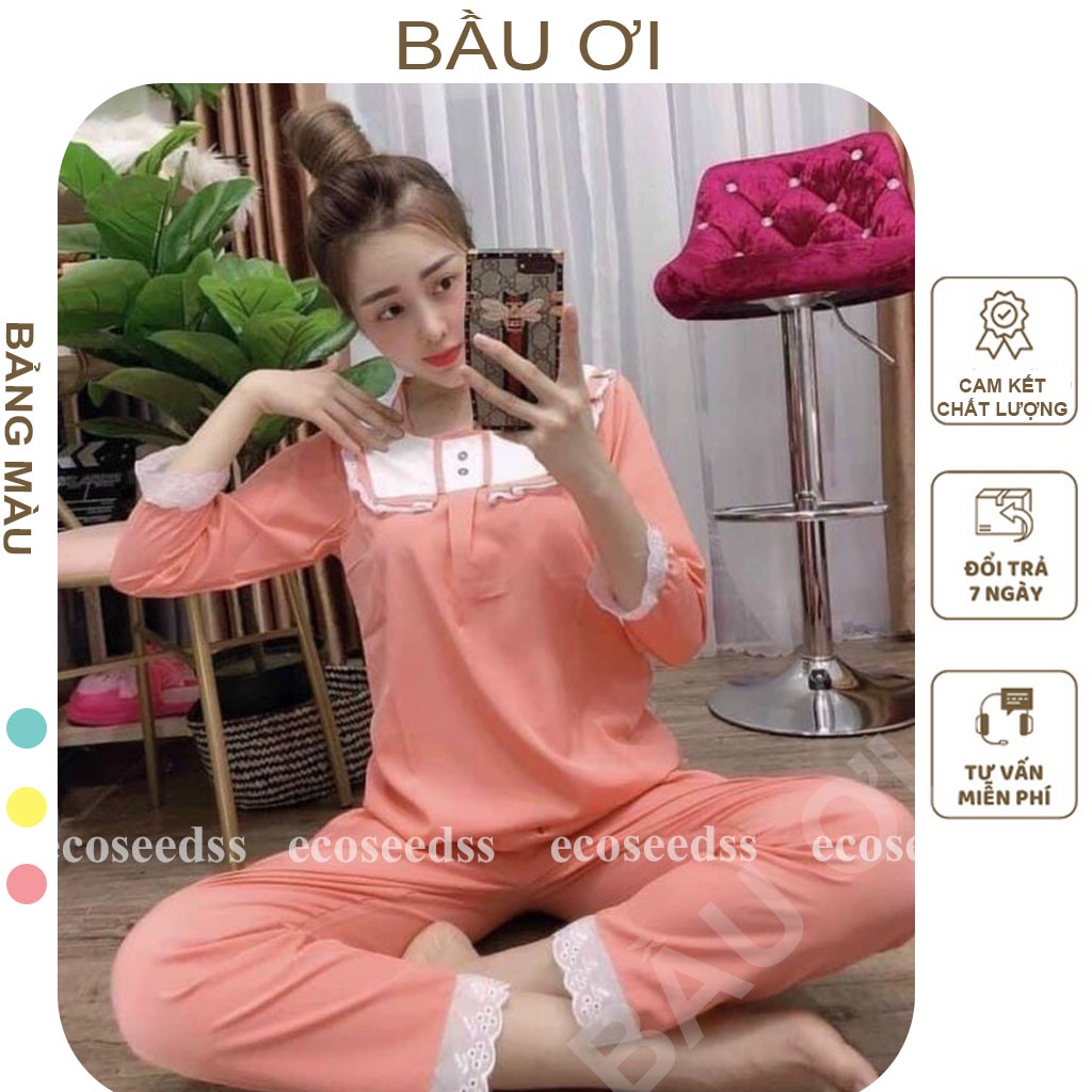 [BAUOI B18] BỘ QUẦN ÁO BẦU DÀI TAY MẶC NHÀ TRƯỚC VÀ SAU SINH KIỂU DÁNG TIỂU THƯ CÓ KHÓA CHO CON BÚ, CHẤT LỤA ĐŨI SIÊU