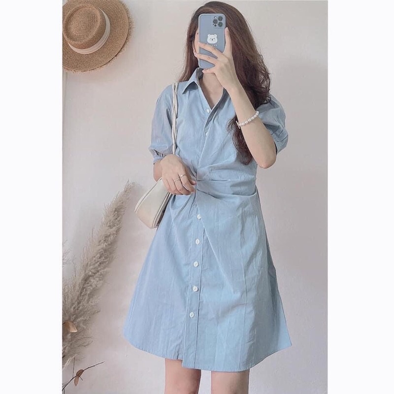 ĐẦM SƠ MI NHÚN EO TAY BỒNG