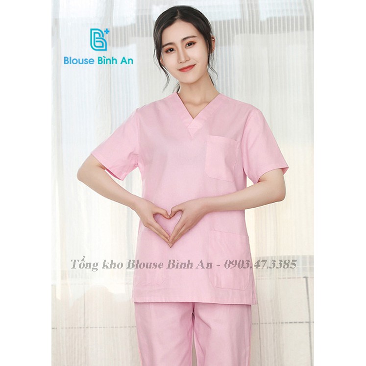 Đồng phục Y Tế, Spa màu Hồng cho bác sĩ, y tá, điều dưỡng, thẩm mỹ viện, Dược Sĩ, Vải Cotton Hàn Cao Cấp- Blouse Bình An