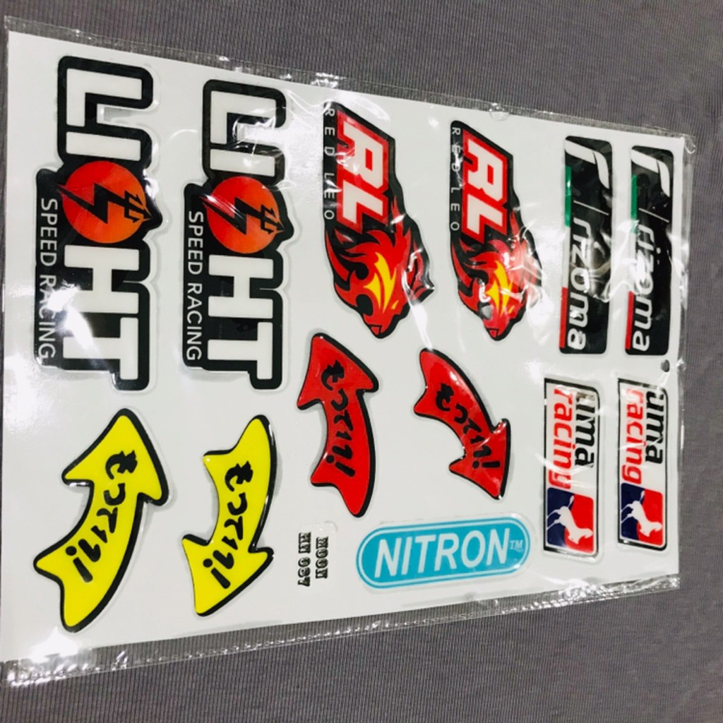 Tấm tem nổi nhiều logo rizoma uma racing redleo light nitron dán xe máy nón bảo hiểm sắc nét